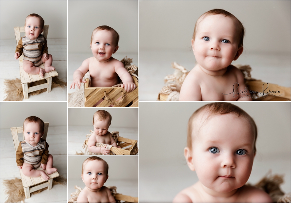 Adorable 6-month-old baby boy during his milestone photography session in Georgetown, KY.