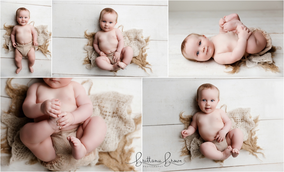 Adorable 6-month-old baby boy during his milestone photography session in Georgetown, KY.