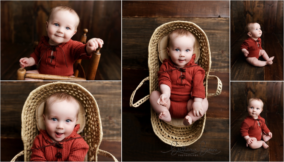 Adorable 6-month-old baby boy during his milestone photography session in Georgetown, KY.