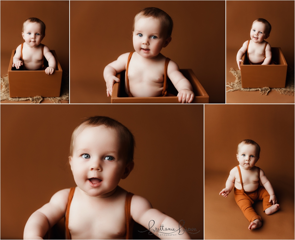 Adorable 6-month-old baby boy during his milestone photography session in Georgetown, KY.