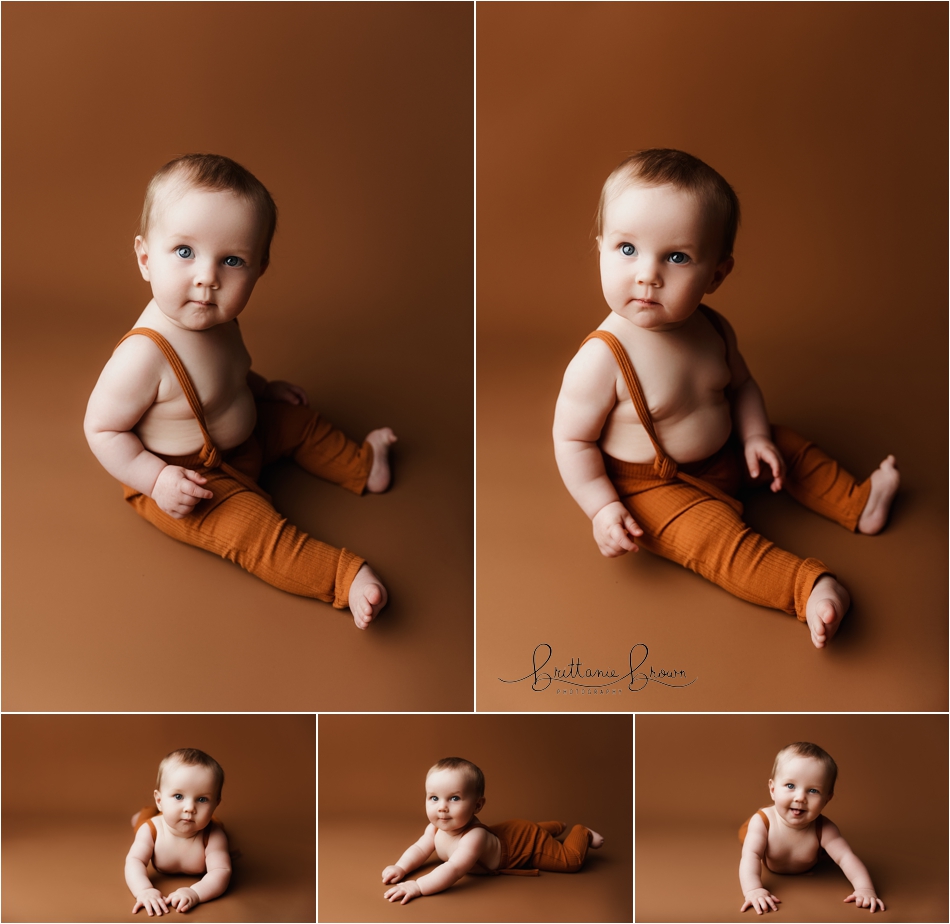 Adorable 6-month-old baby boy during his milestone photography session in Georgetown, KY.