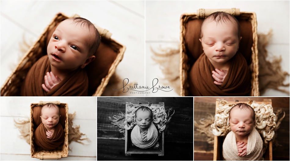 Bright-eyed baby Phoenix showing off his curious expressions during his milestone session.