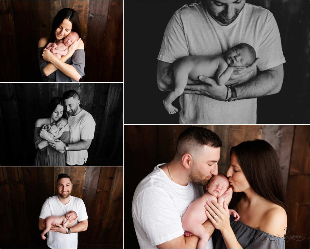 Sweet individual photos of Luca with his mom and dad, highlighting the love between parents and their newborn.