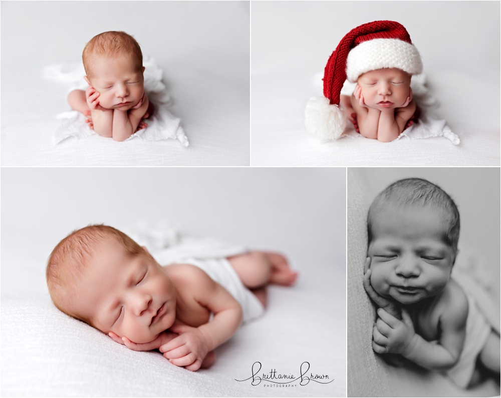 Baby Luca with a Santa hat and posed for his newborn pictures.