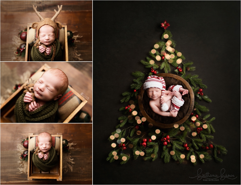 Baby Luca sleeping peacefully in a cozy Christmas setup with twinkling holiday lights.