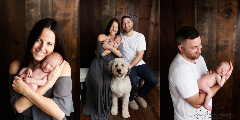 A loving family portrait with mom, dad, and baby, showing tender moments of connection.
