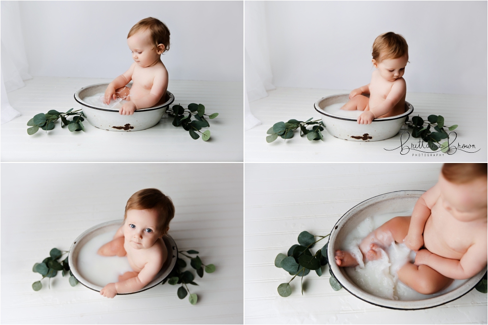 utifully styled milk bath with greenery, wrapping up Bennett’s one-year session.