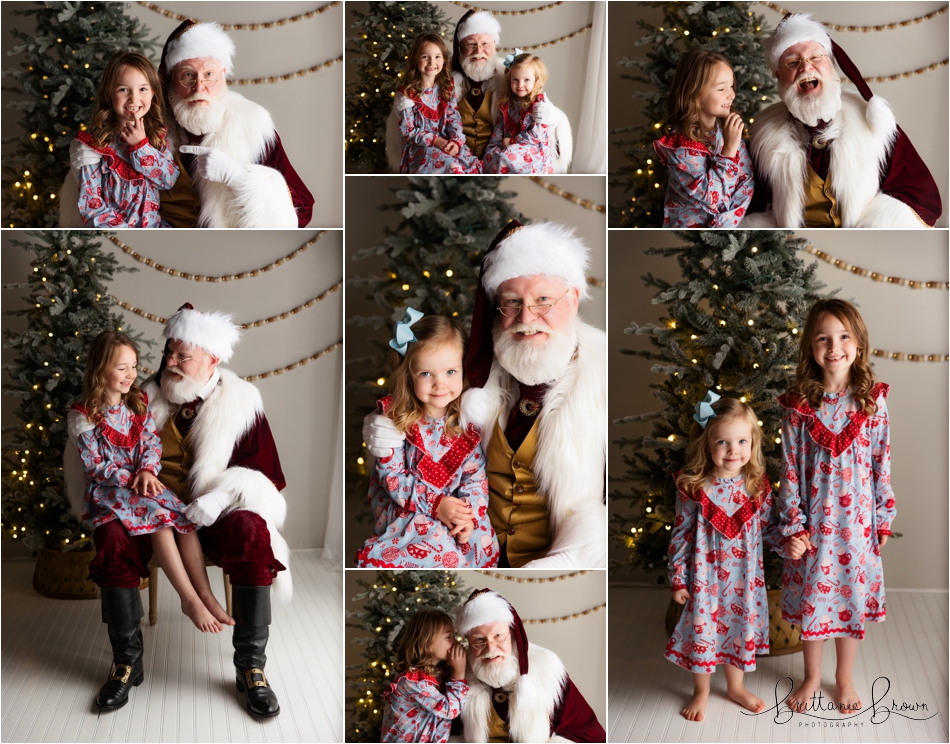 Santa reading the Nice List with a child pointing to their name.