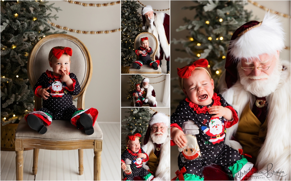 Magical santa session of baby scared of Santa.