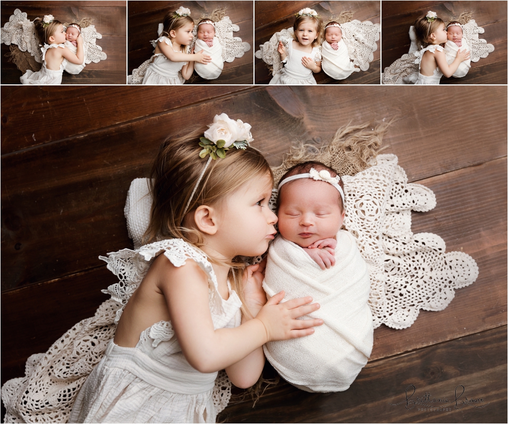 Newborn Sibling Session in Georgetown KY with siblings snuggling.