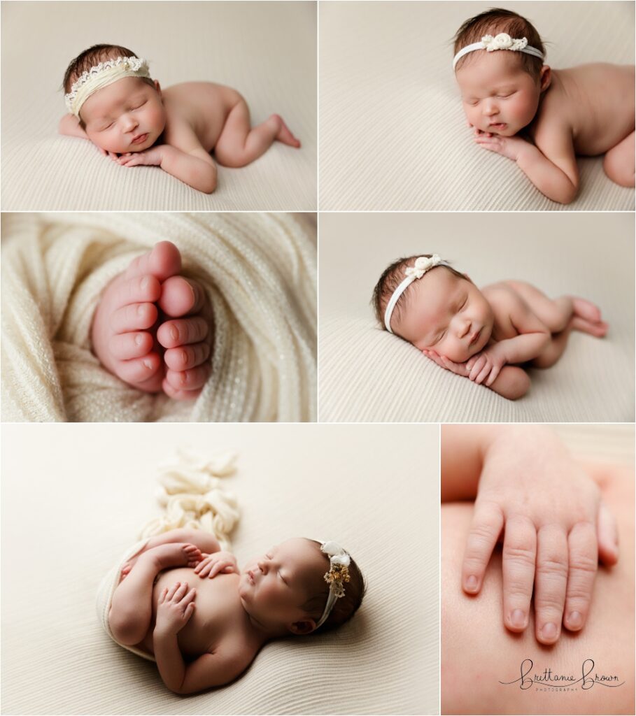 A close-up of a newborn baby’s tiny hands and feet.