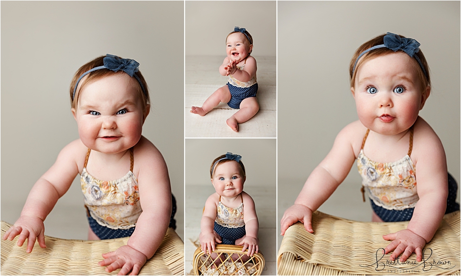 Sitting 9 month old in studio provided outfit.