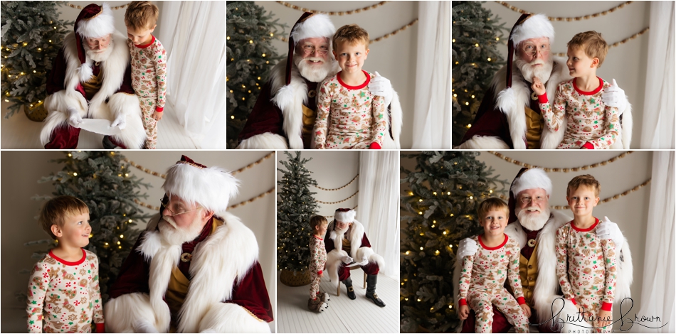 A festive, cozy portrait of Santa by the Christmas tree.