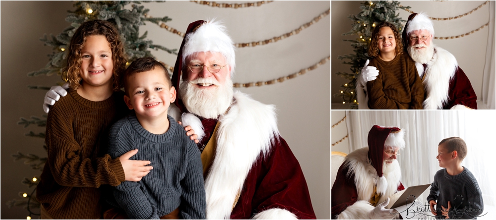 Two siblings laughing with Santa.