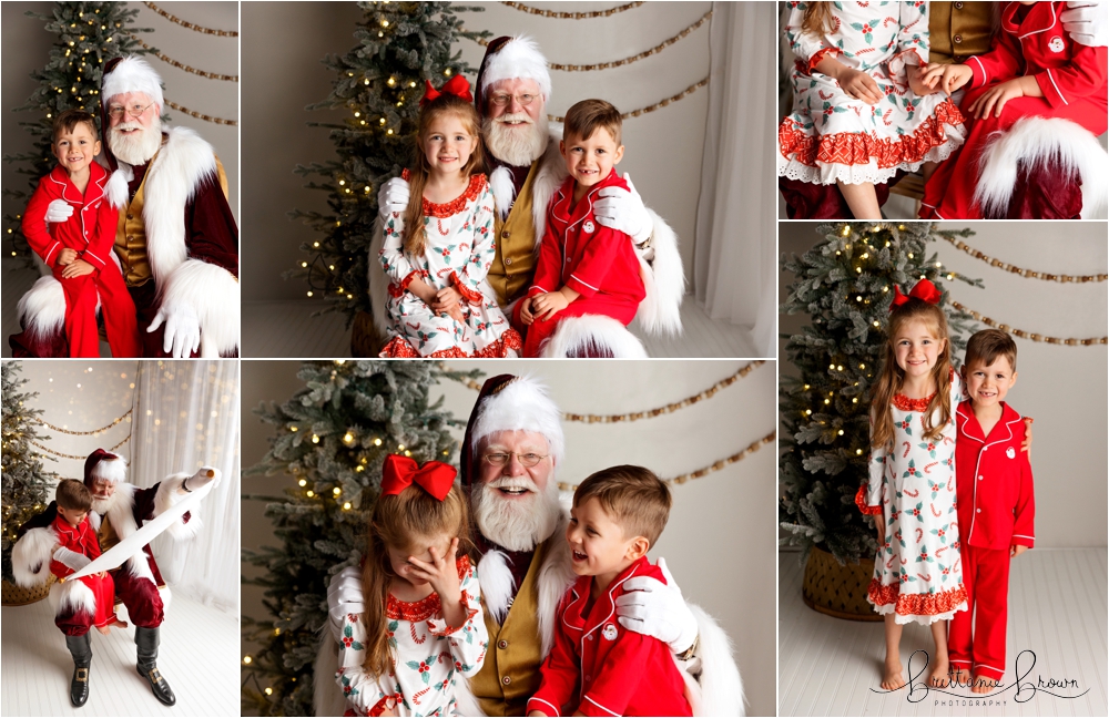 A child excitedly whispering their Christmas wish to Santa during their Santa Photo Session in Georgetown KY