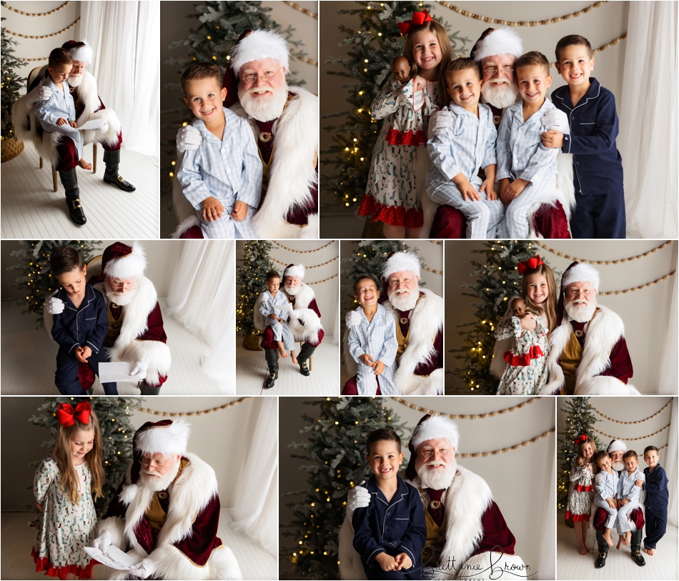 Santa reading the Nice List with a child pointing to their name.