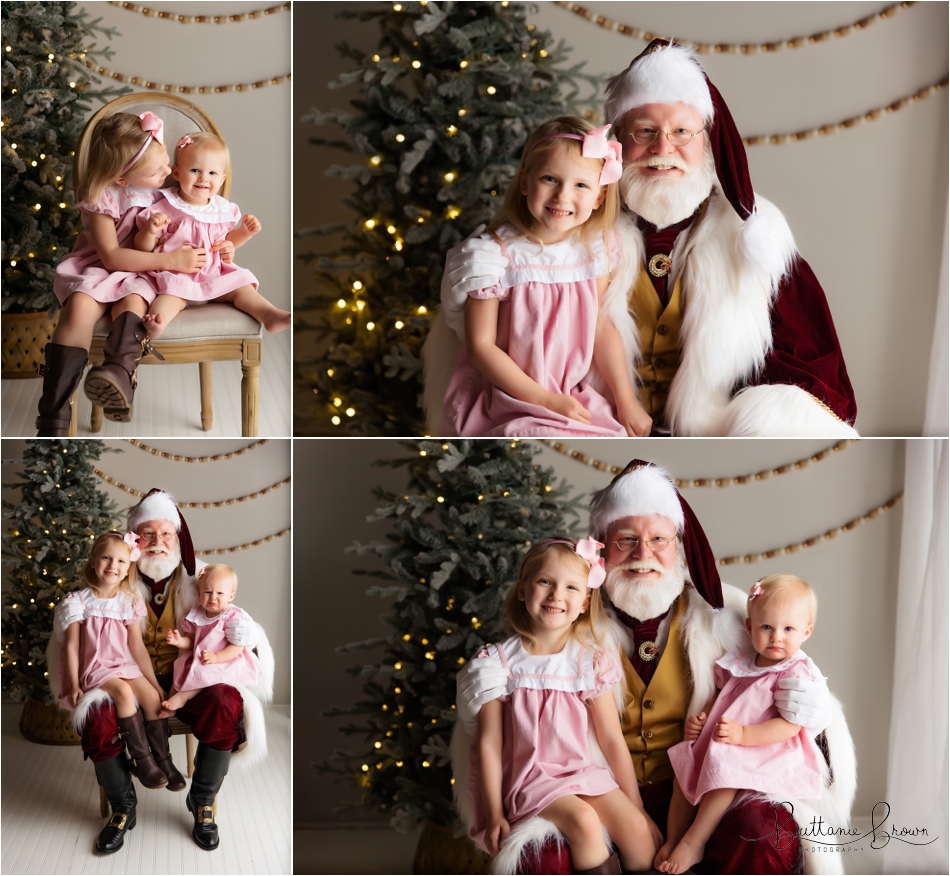 A child whispering their Christmas wish to Santa.