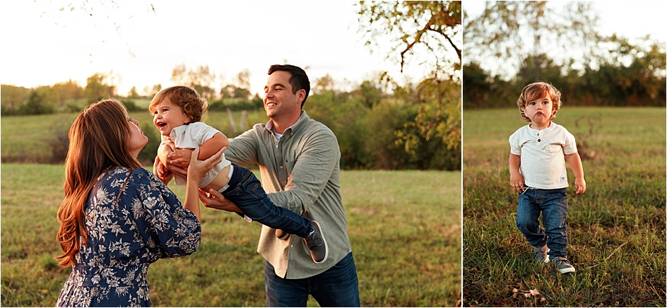 Family session, parents playing with toddler.