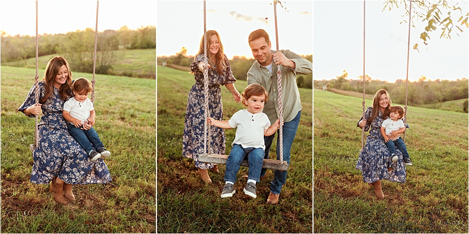 Toddler boy on outdoor tree swing at sunset in Georgetown, KY.