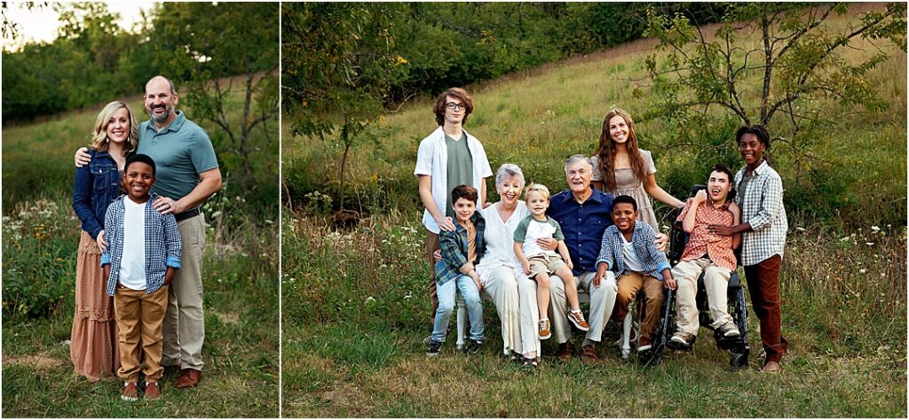 Multi generation family smiling together during an outdoor photo session in Lexington, KY.